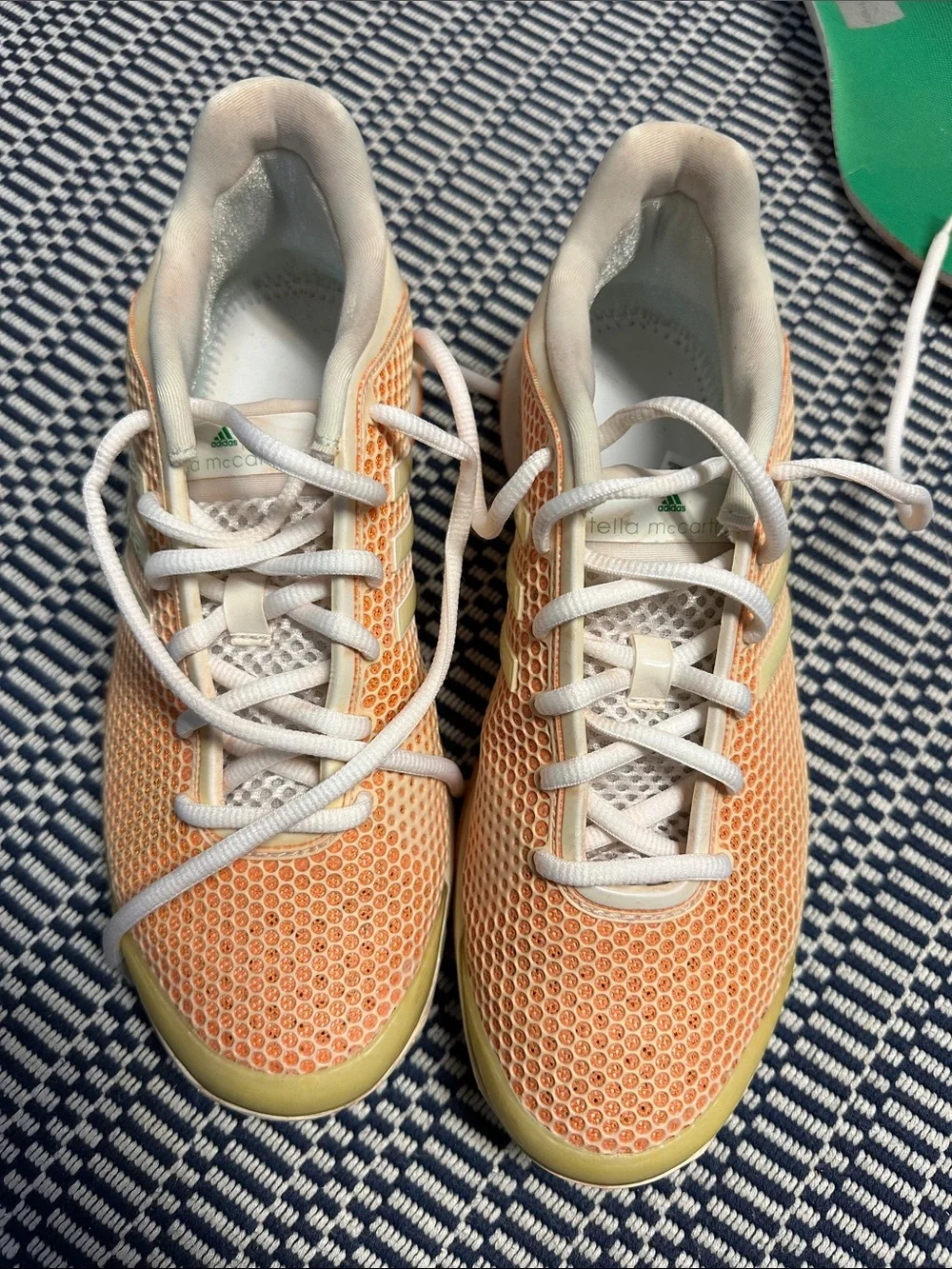 Adidas by Stella McCartney Peach Mesh Athletic Sneakers with Green Heel Accents